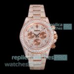 Luxury Clone Iced Out Rolex Cosmograph Daytona Rose Gold Diamond 7750 Watch 
